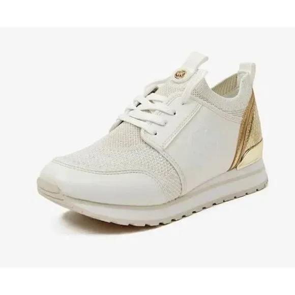 Michael Kors Dash Knit Trainer NIB Tennis Shoe Sneaker Gold White Size 6 - Picture 7 of 10